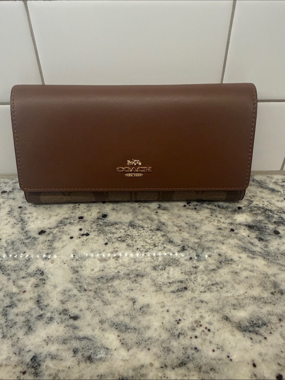 Coach Brown Leather Continental Wallet with Signature Trim